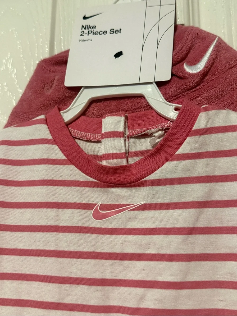 Nike Pink & White Striped Kids Short-Sleeve Romper with Matching Hat - Picture 4 of 4